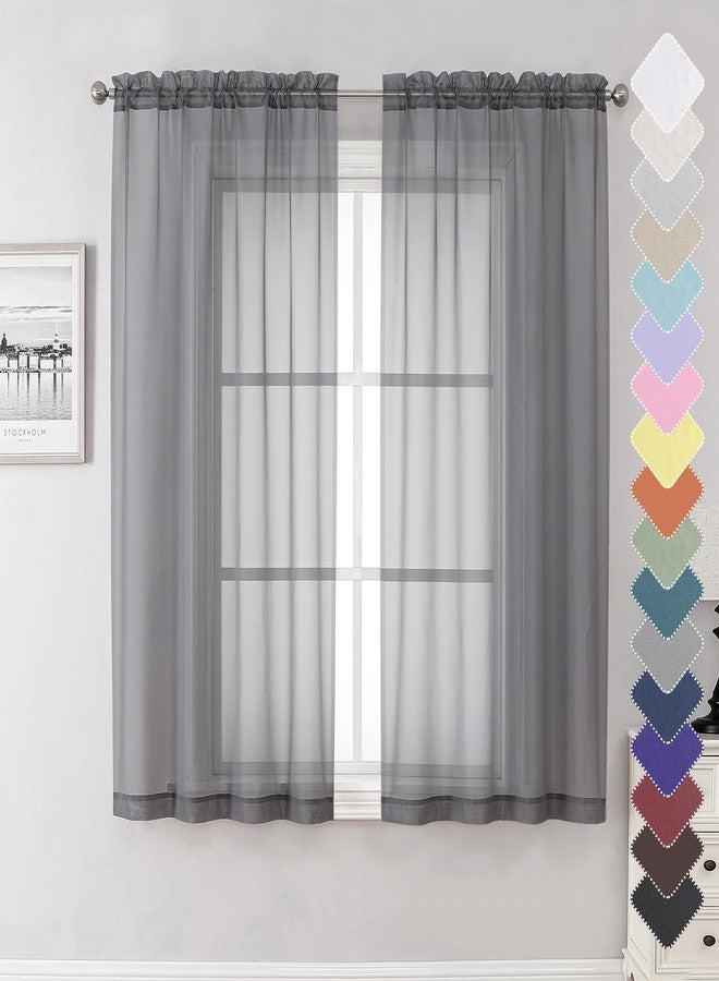 Lecloud Grey Sheer Curtains 63 Inch Long 2 Panels, Elegant Voile Drapes for Dinning Small Windows, Light Filtering Voile Curtain for Living Room Bedroom Bathroom, Dual Rod Pocket, 40" Wx63 L - Image 1