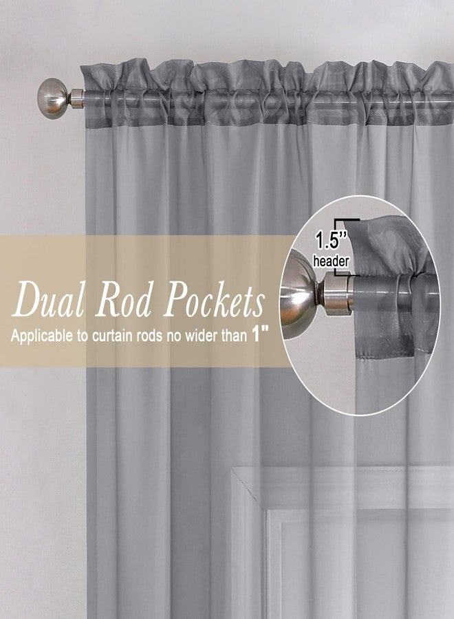 Lecloud Grey Sheer Curtains 63 Inch Long 2 Panels, Elegant Voile Drapes for Dinning Small Windows, Light Filtering Voile Curtain for Living Room Bedroom Bathroom, Dual Rod Pocket, 40" Wx63 L - Image 2