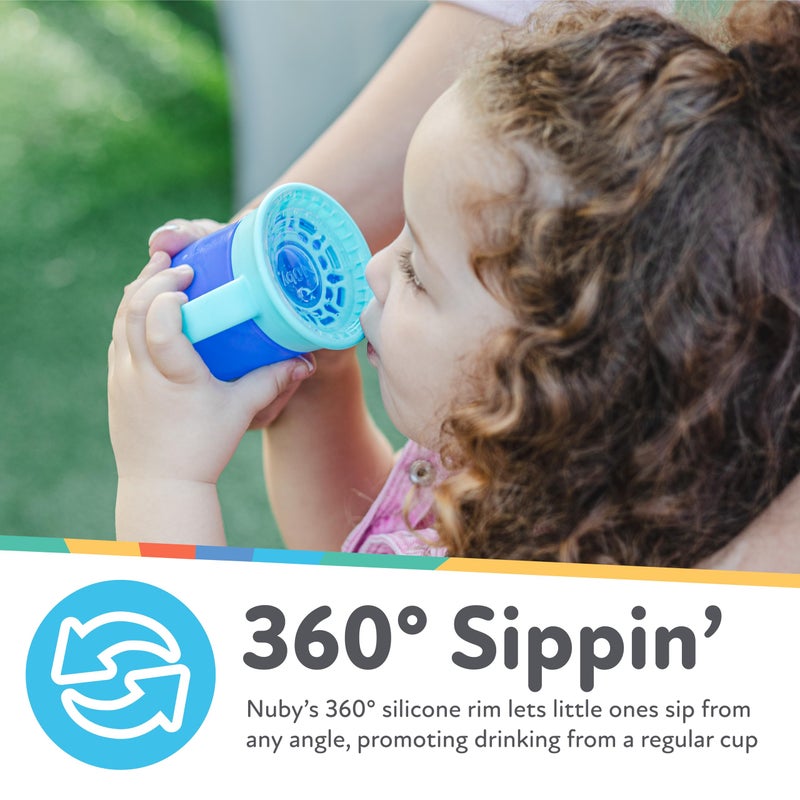 Nuby Wonder Cup with 360 Smart Edge Silicone Rim - Two-Handle Design - (2-Pack) 5 oz - Red/Blue - Image 2