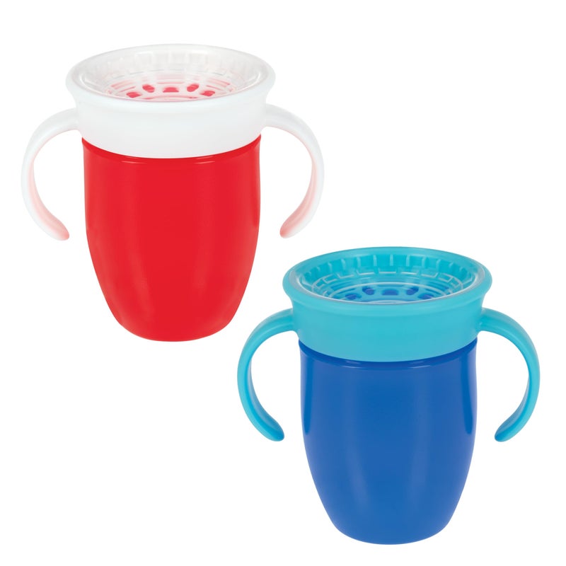 Nuby Wonder Cup with 360 Smart Edge Silicone Rim - Two-Handle Design - (2-Pack) 5 oz - Red/Blue - Image 1