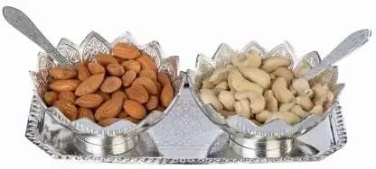 RKONECT RKONECT Lotus Shaped Silver Bowl Set of 5 Pieces with Royal Looking Velvet Box Pack Ideal for Used Dry Fruit Desert and Serving Set Tray Set of 5 Piece Floral Silver  - Image 3