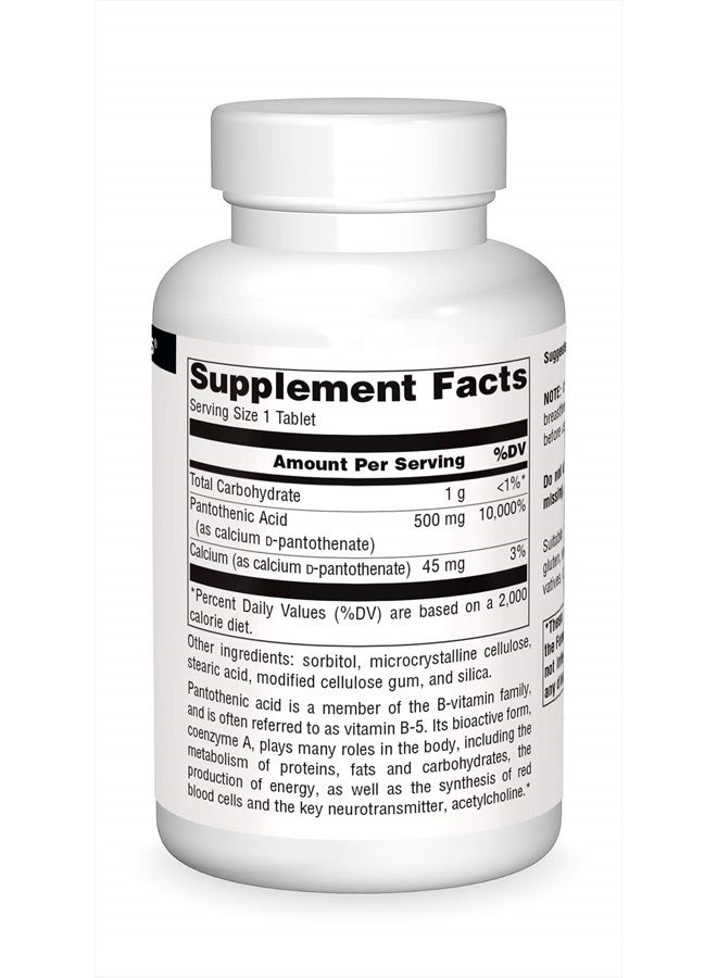 Source Naturals Pantothenic Acid 500 mg Vitamin B-5 Dietary Supplement - 100 Tablets - Image 3