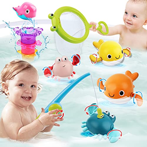 Dwi Dowellin Bath Toy for Toddlers Bathtub Toy with Floating Mold Free Swimming Toys and Stacking CupsMagnetic Fishing Game for Toddles and Babies - Image 1