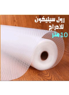 ماركة غير محددة لفة حصيرة سيليكون قابلة للغسل لأرفف وأدراج المطبخ والخزائن والمكاتب، مصنوعة من مواد عالية الجودة (مقاس 10 متر × 45 سم-أبيض  - Image 1