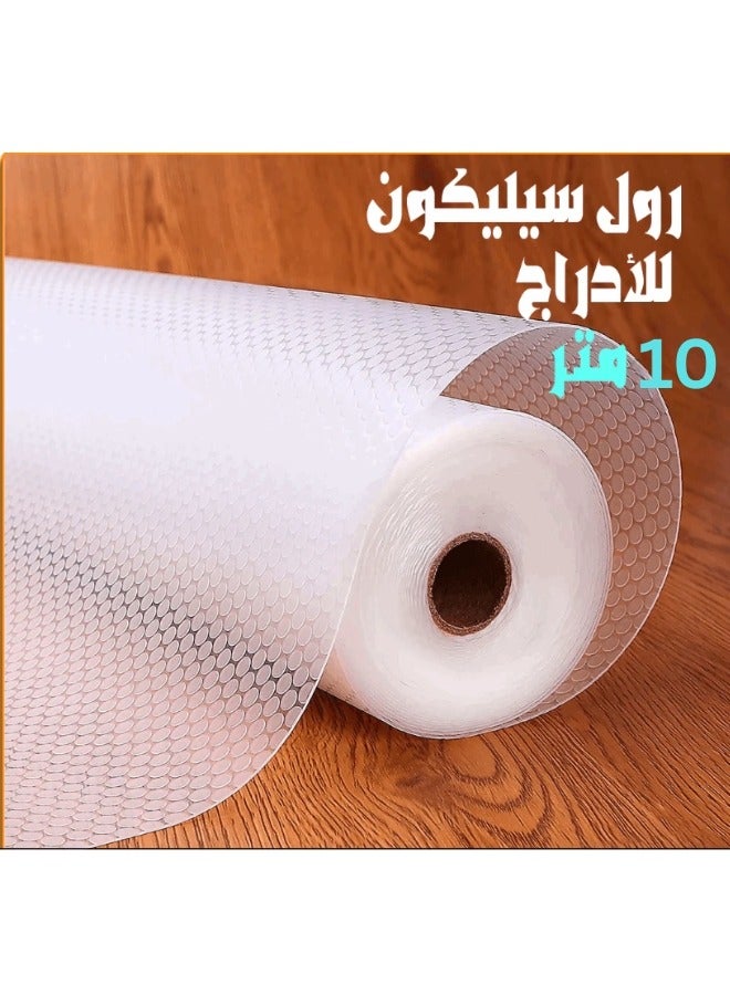ماركة غير محددة لفة حصيرة سيليكون قابلة للغسل لأرفف وأدراج المطبخ والخزائن والمكاتب، مصنوعة من مواد عالية الجودة (مقاس 10 متر × 45 سم-أبيض  - Image 1