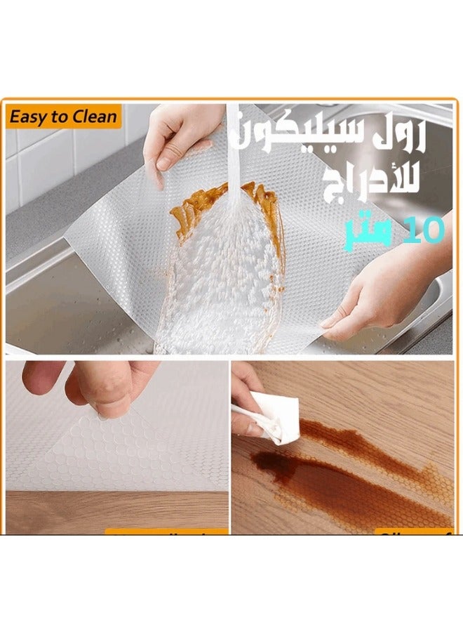 ماركة غير محددة لفة حصيرة سيليكون قابلة للغسل لأرفف وأدراج المطبخ والخزائن والمكاتب، مصنوعة من مواد عالية الجودة (مقاس 10 متر × 45 سم-أبيض  - Image 4