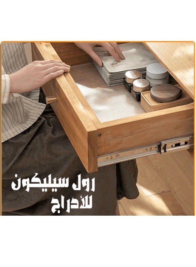 ماركة غير محددة لفة حصيرة سيليكون قابلة للغسل لأرفف وأدراج المطبخ والخزائن والمكاتب، مصنوعة من مواد عالية الجودة (مقاس 10 متر × 45 سم-أبيض  - Image 3