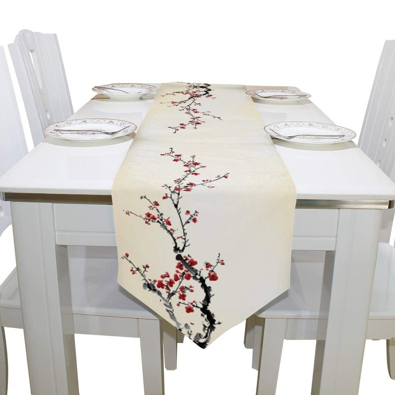 WOOR Double-Sided Spring Japanese Cherry Blossom Sakura Tree Table Runner 13 x 90 Inches Long Table Cloth Runner for Wedding Party Holiday Kitchen Dining Home Everyday Decor - Image 5
