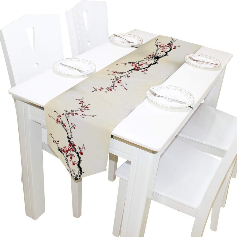 WOOR Double-Sided Spring Japanese Cherry Blossom Sakura Tree Table Runner 13 x 90 Inches Long Table Cloth Runner for Wedding Party Holiday Kitchen Dining Home Everyday Decor - Image 2