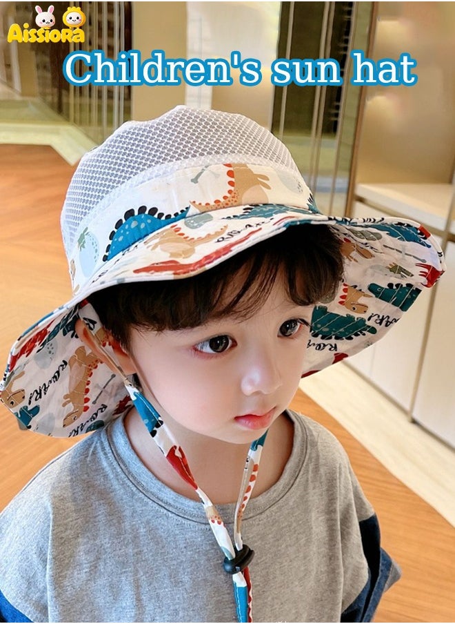 Aissiora Children's sunscreen hats Children's sun hats UV-blocking caps Children's bucket hats Light sun hat in summer Cartoon pattern Unisex  - Image 1