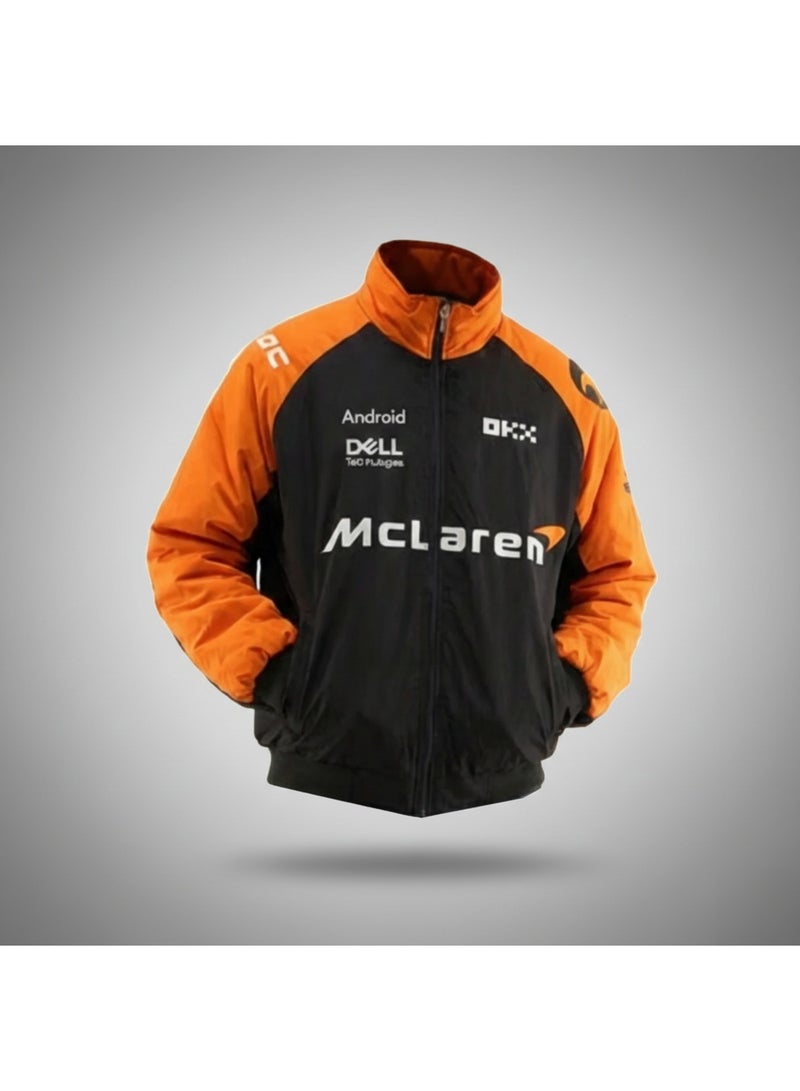 Mclaren F1 Racing Jacket - Shell/UPS Sponsor Badges, Color Block, Embroidered Logo, Full-Zip Design, Unisex Motorsport Streetwear Coat - Image 1