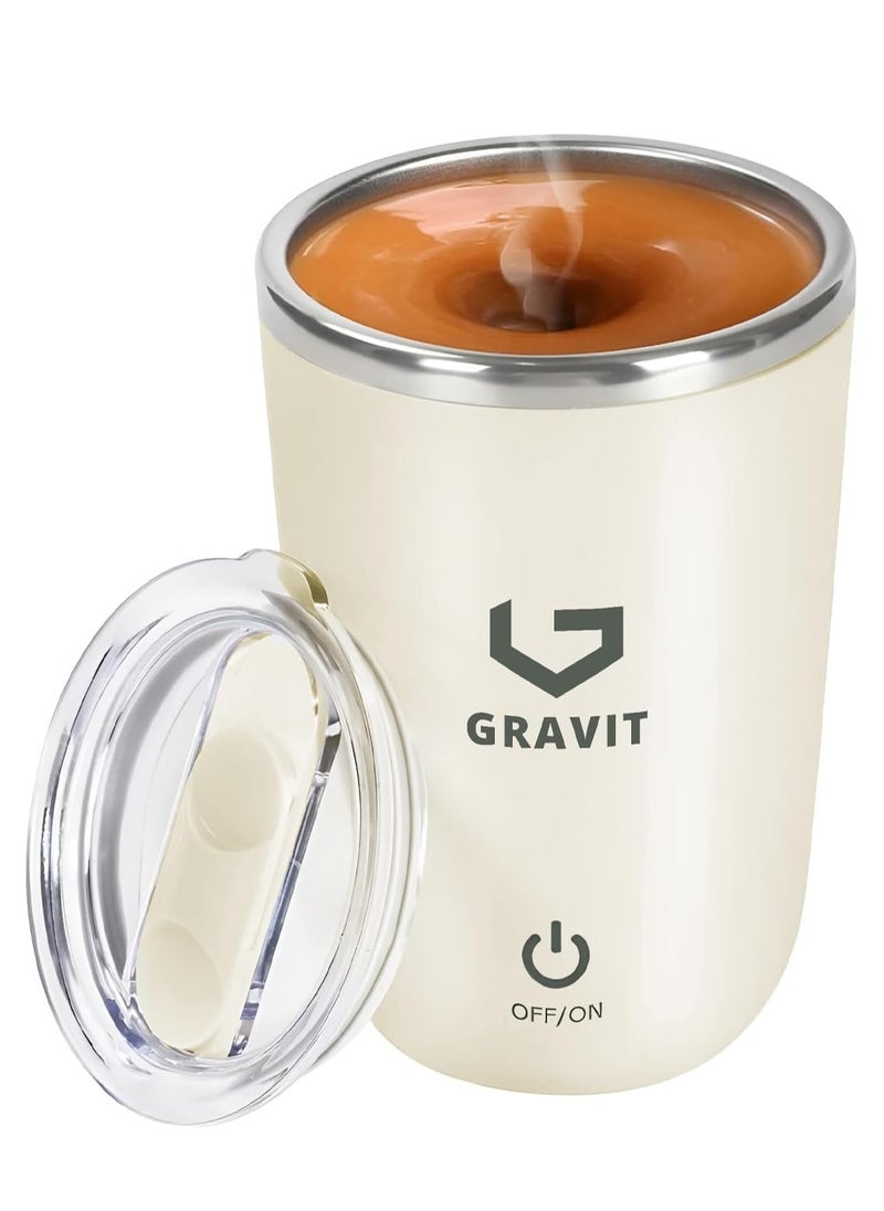 Gravit Automatic Stirring Mug 350ml - Rechargeable Electric Mixing Cup for Coffee, Milk, Cocoa - Stainless Steel Self-Stirring Cup - Anti-Rust Rotating Cup, Ideal for Home, Office, and Travel (Cream)  - Image 1