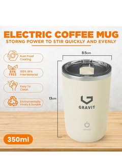 Gravit Automatic Stirring Mug 350ml - Rechargeable Electric Mixing Cup for Coffee, Milk, Cocoa - Stainless Steel Self-Stirring Cup - Anti-Rust Rotating Cup, Ideal for Home, Office, and Travel (Cream)  - Image 5