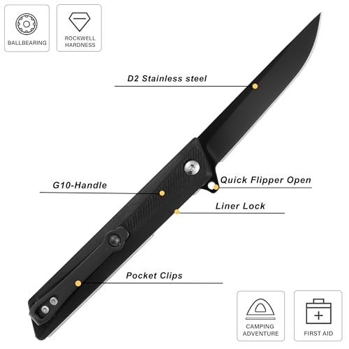 ohmonlyhoo Pocket Knife, 3.5 inch Folding Knife with G10 Handle and D2 Blade, Edc Knife with Nylon Sheath for men and Women - Image 3