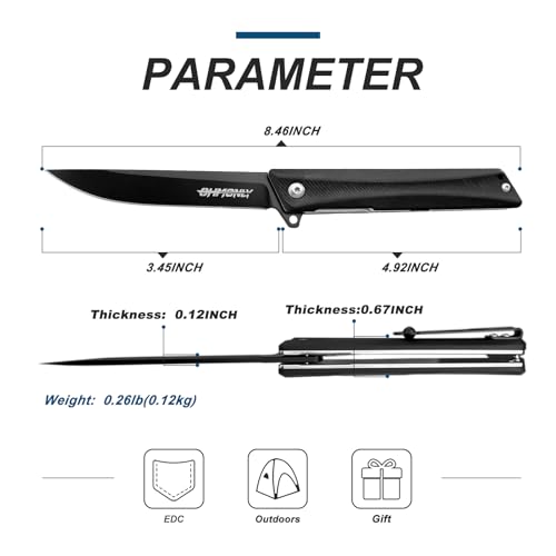 ohmonlyhoo Pocket Knife, 3.5 inch Folding Knife with G10 Handle and D2 Blade, Edc Knife with Nylon Sheath for men and Women - Image 2