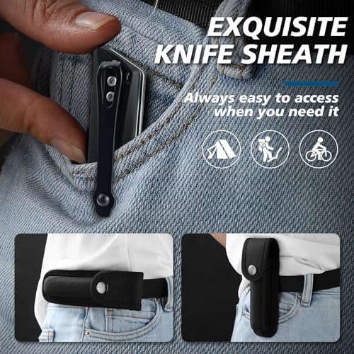 ohmonlyhoo Pocket Knife, 3.5 inch Folding Knife with G10 Handle and D2 Blade, Edc Knife with Nylon Sheath for men and Women - Image 5