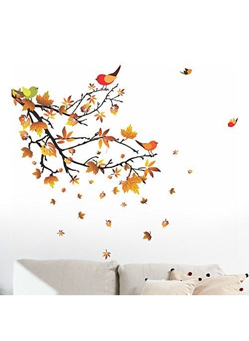 Decals Design Decals Design 'Autumn Leaves and Birds' Wall Sticker (PVC Vinyl, 50 cm x 70 cm, Multicolour)  - Image 5