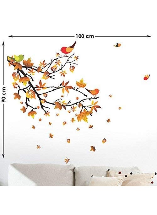 Decals Design Decals Design 'Autumn Leaves and Birds' Wall Sticker (PVC Vinyl, 50 cm x 70 cm, Multicolour)  - Image 2