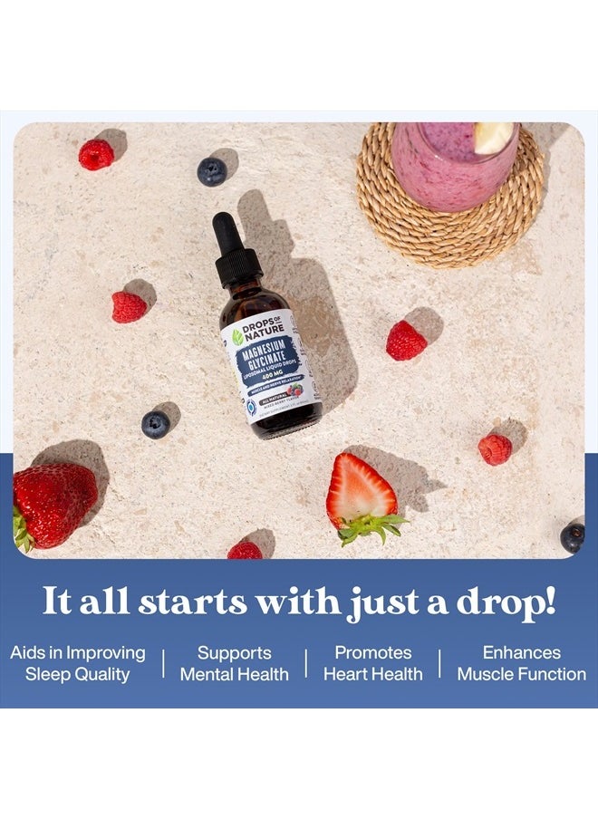 Drops of Nature - Magnesium Glycinate Liquid Drops | Vegan, Non-GMO, Enhanced Absorption, Made with Organic Natural Flavor | Liquid Magnesium Glycinate for Optimal Health & Well-Being (2oz 60mL) - Image 1