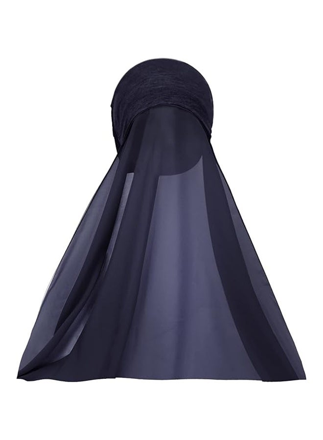 Instant Hijab with Veil,Muslim Fashion Solid Color Chiffon Head Wraps Soft Long Under Scarf Caps with Undercap Islam Turban Wrap Modal Hijab Cap Full Cover Shawl Cap for Women Daily Wear-Navy blue - Image 4