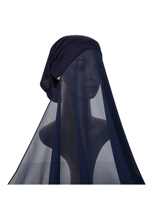Instant Hijab with Veil,Muslim Fashion Solid Color Chiffon Head Wraps Soft Long Under Scarf Caps with Undercap Islam Turban Wrap Modal Hijab Cap Full Cover Shawl Cap for Women Daily Wear-Navy blue - Image 1
