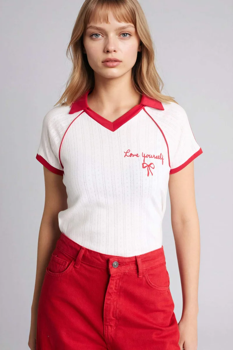 ديفاكتو Fitted Embroidered T-Shirt