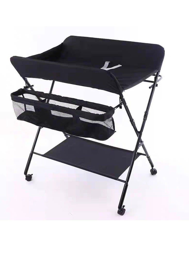 بيج طاولة تغيير حفاضات الأطفال قابلة للتعديل بثلاثة مستويات ارتفاع - إطار فولاذي متين وقماش أكسفورد مقاوم للماء للاستحمام/محطة التدليك - Image 1