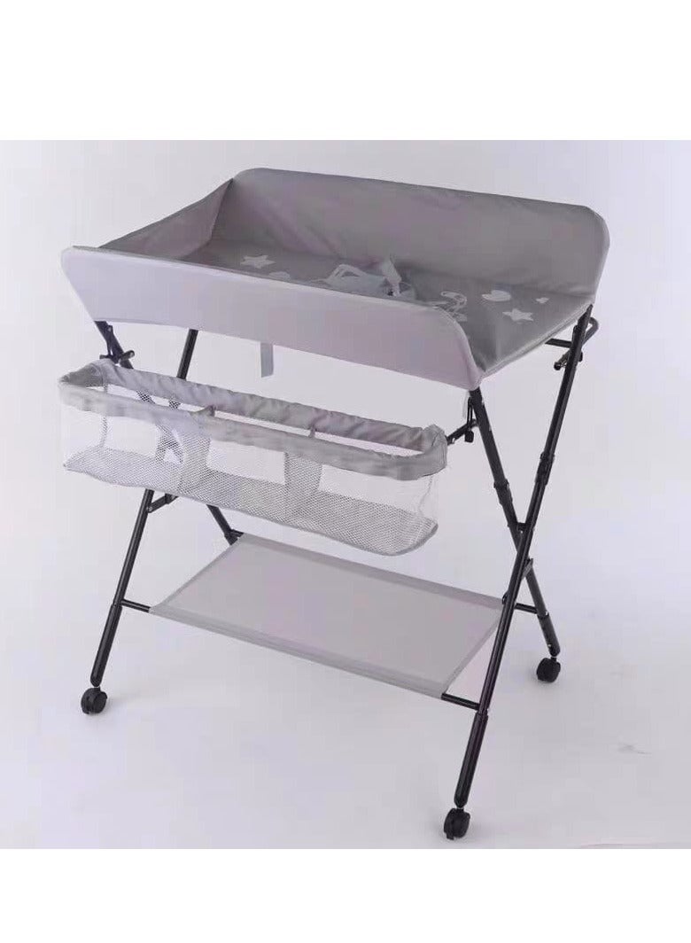 بيج طاولة تغيير حفاضات الأطفال قابلة للتعديل بثلاثة مستويات ارتفاع - إطار فولاذي متين وقماش أكسفورد مقاوم للماء للاستحمام/محطة التدليك - Image 2