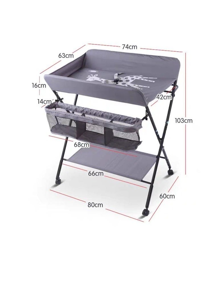 بيج طاولة تغيير حفاضات الأطفال قابلة للتعديل بثلاثة مستويات ارتفاع - إطار فولاذي متين وقماش أكسفورد مقاوم للماء للاستحمام/محطة التدليك - Image 4