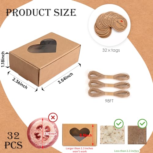 Moukiween 32 PCS Kraft Soap Boxes for Homemade Soap, 3.54 X 2.36 X 1.18 Inch Soap Packaging Gift Boxes with Window, Small Rectangular Soap Wrapping Boxes (Brown) - Image 2