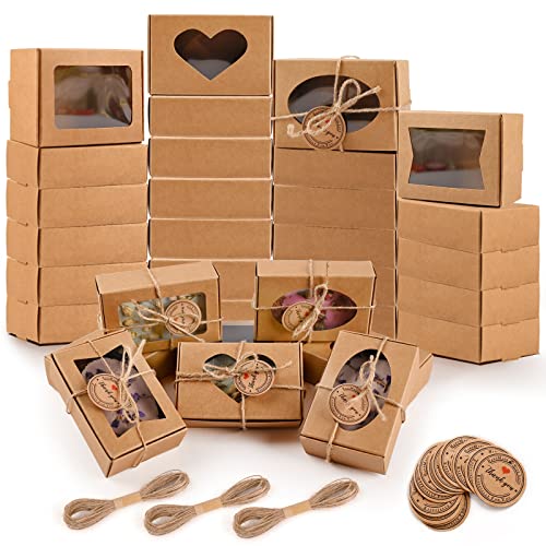 Moukiween 32 PCS Kraft Soap Boxes for Homemade Soap, 3.54 X 2.36 X 1.18 Inch Soap Packaging Gift Boxes with Window, Small Rectangular Soap Wrapping Boxes (Brown) - Image 1