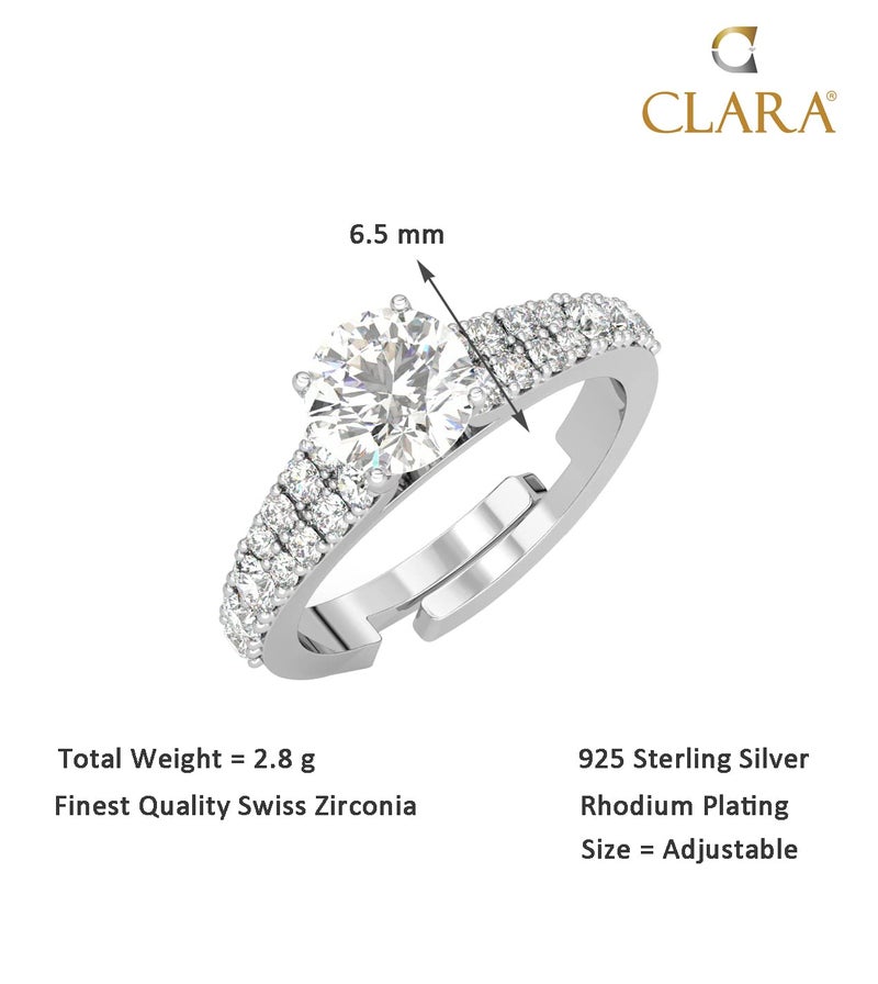 CLARA خاتم إصبع سوليتير من الفضة الإسترلينية النقية 925 مع حزام قابل للتعديل | هدية للنساء والفتيات والزوجات والصديقات | خيارات تصميم متعددة - Image 5