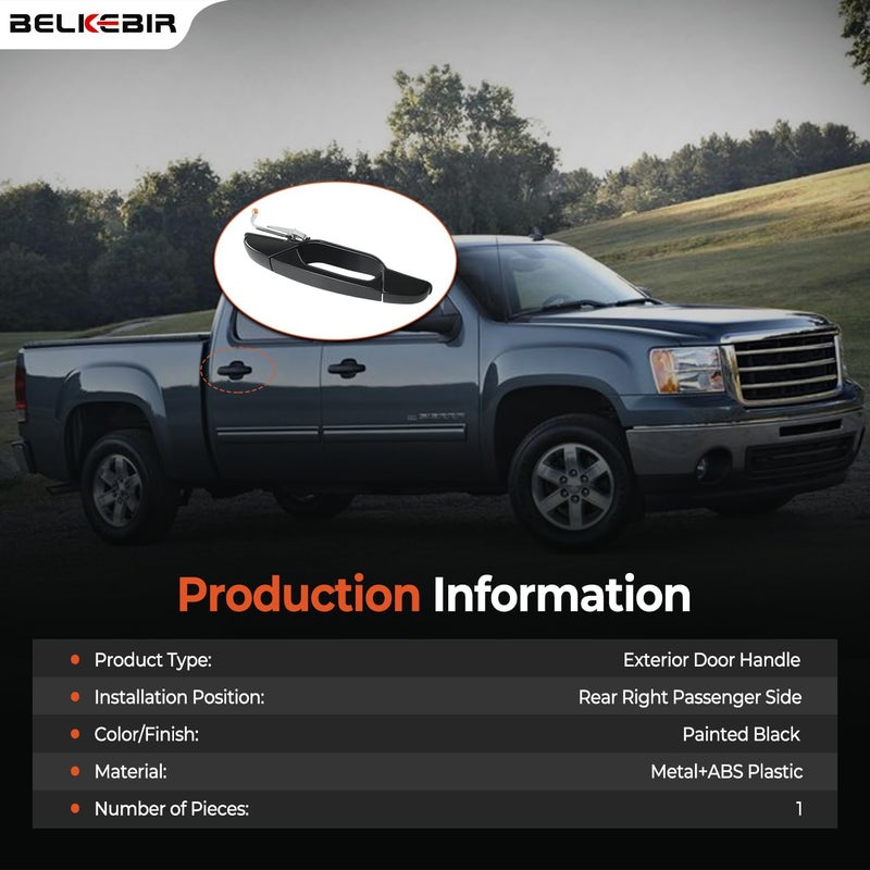 BELKEBIR Black Exterior Door Handle Rear Right Passenger Side Compatible with 2007-2014 Chevy Silverado Suburban Avalanche Tahoe, GMC Sierra Yukon, Cadillac Escalade Replaces 15915660, 20954848, 22738726 Non sticky surface - Image 4