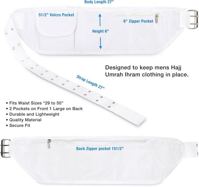 Generic Ihram Belt for Hajj and Umrah - Adjustable Size with Front Pockets and Zippered Compartments - Image 3