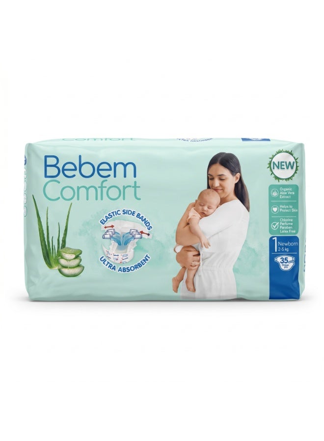 Bebem Baby Diapers, Elastic Outer Bands, Super Absorbent, 1 Newborn 2-5 kg ​​- 35 Diapers - Image 2