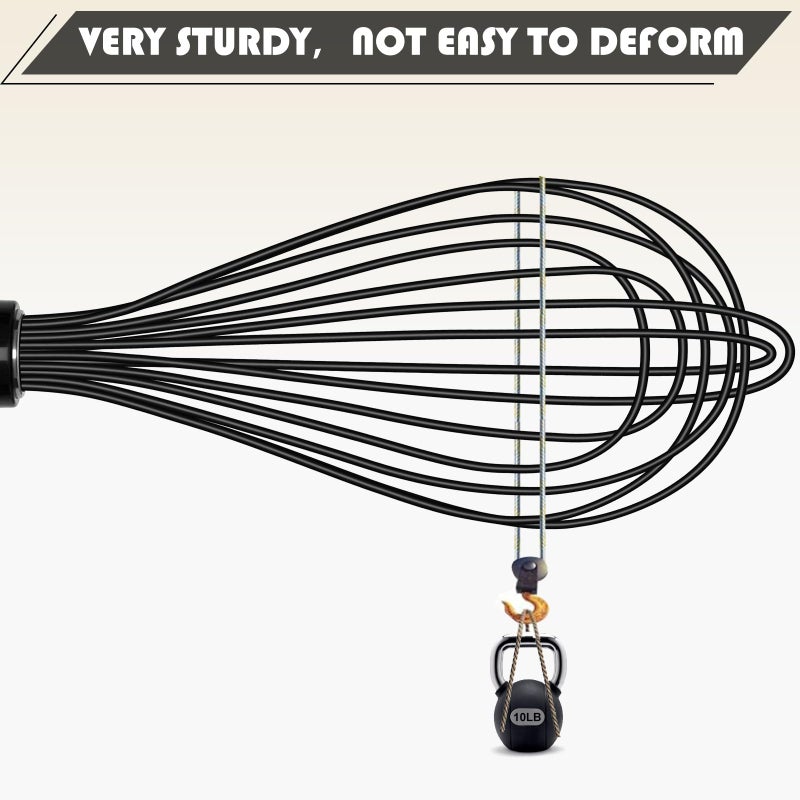 TEEVEA Silicone Whisk Stainless Steel Heat Resistant Non Scratch Kitchen Cooking Utensil for Blending Whisking Beating Frothing Stirring 11 Inch Black - Image 3