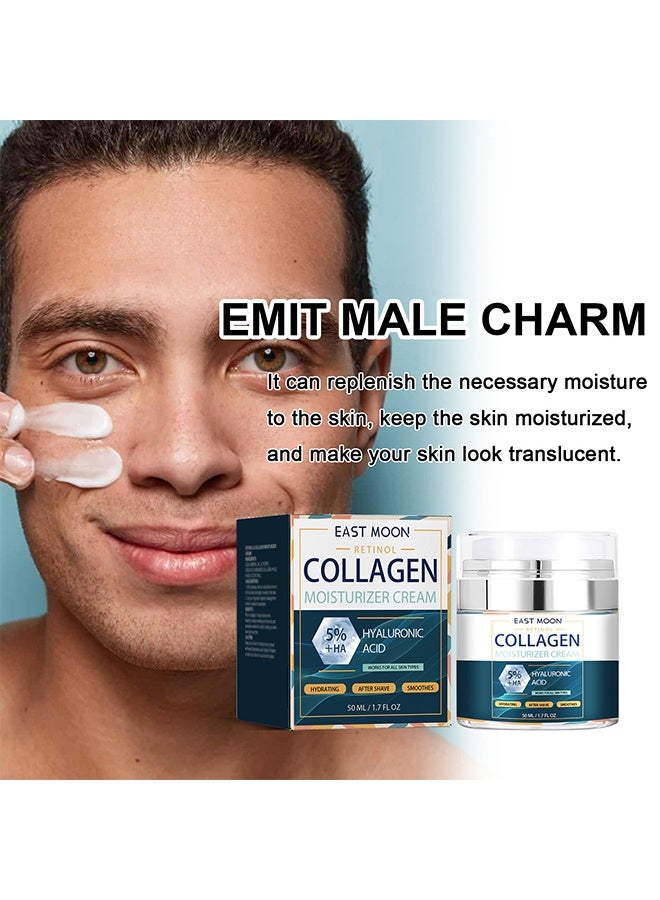إيست مون كريم مرطب بالكولاجين والريتينول للرجال، مرطب للوجه، كريم كولاجين للوجه، مضاد للشيخوخة وتجاعيد الوجه، مقوي ومرطب، بعد الحلاقة، عناية بالبشرة الوجه، ترطيب نهاري وليلي، لجميع أنواع البشرة 50 مل - Image 3