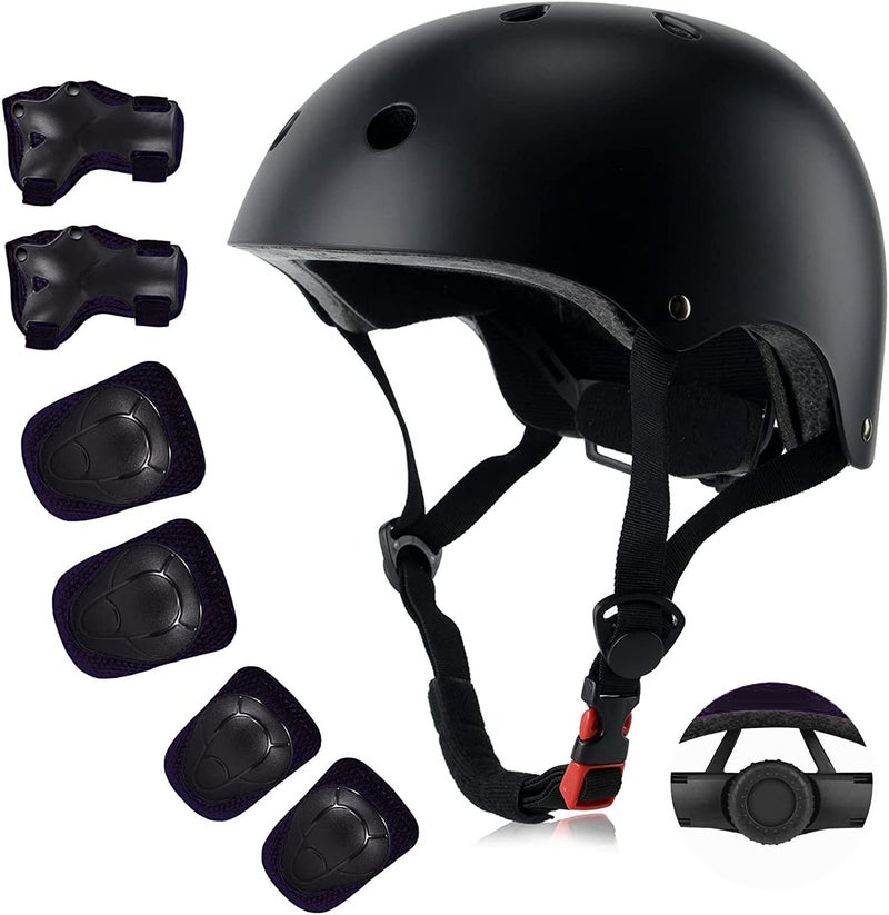 Kids Bike Helmet Set CPSC Certified with Knee Pads Elbow Pads Wrist GuardsAdjustable Helmet for Ages 35815 Toddler KidsYouthBicycle Skateboarding Black Medium 815 Years
