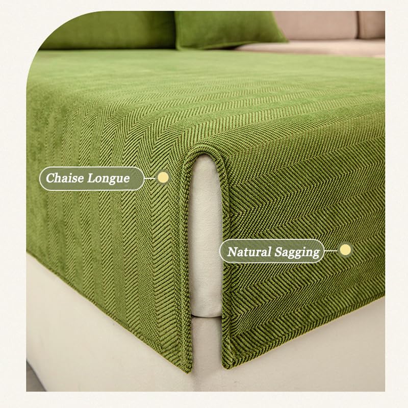 Rosygulls مضحك غلاف الأريكة غامض Chenille Couch Purniture Protector Funder Fuzzy Couch Couch for Sofa مضحك أريكة غير قسيمة يغطي جميع الفصول الأريكة الأريكة العامة 43.3x82.7in-Herringbone-Green - Image 4