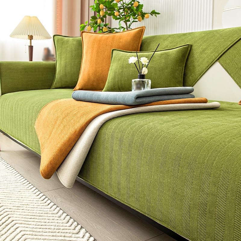 Rosygulls مضحك غلاف الأريكة غامض Chenille Couch Purniture Protector Funder Fuzzy Couch Couch for Sofa مضحك أريكة غير قسيمة يغطي جميع الفصول الأريكة الأريكة العامة 43.3x82.7in-Herringbone-Green - Image 1