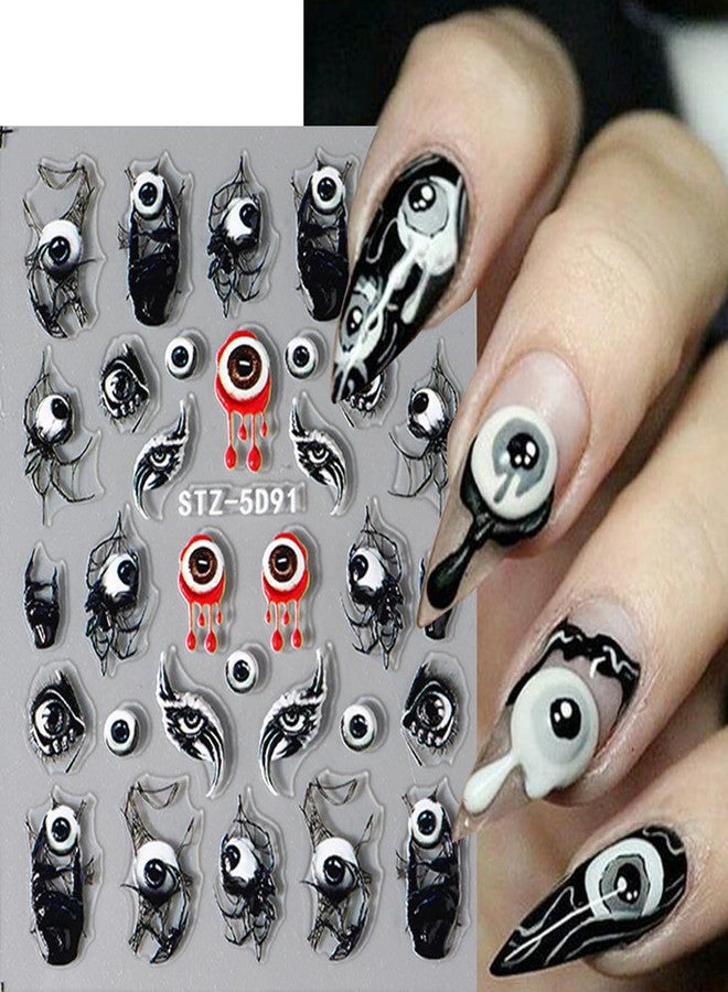 LRKNNO 8 Sheets 5D Halloween Nail Stickers Horror Gothic Nail Decals Punk Nail Supplies Embossed Skull Clown Evil Eyes Lip Wing Bone Ghost Spider Web Halloween for Nail Art Stickers Women DIY Nail Decor - Image 3
