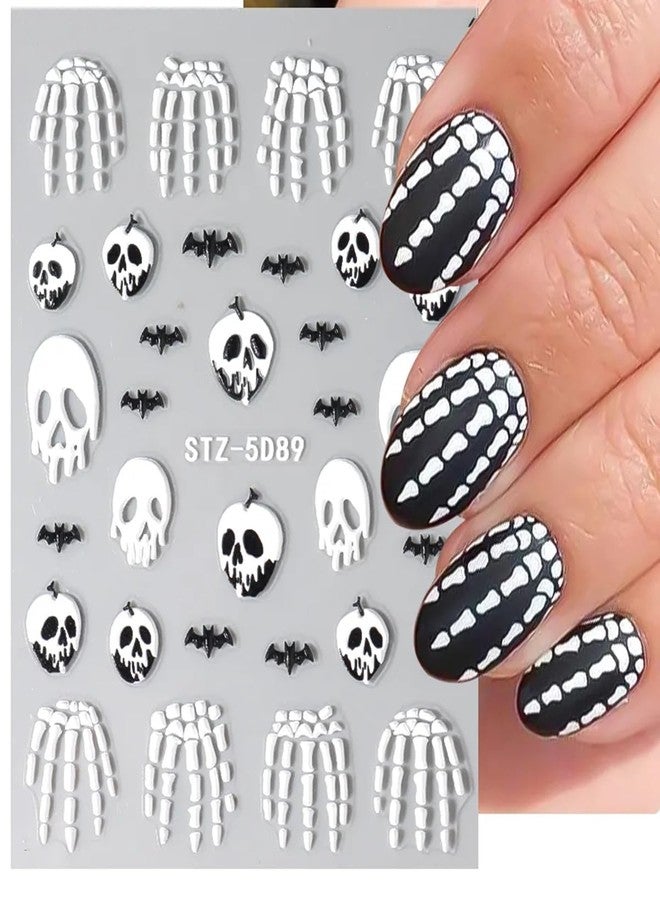 LRKNNO 8 Sheets 5D Halloween Nail Stickers Horror Gothic Nail Decals Punk Nail Supplies Embossed Skull Clown Evil Eyes Lip Wing Bone Ghost Spider Web Halloween for Nail Art Stickers Women DIY Nail Decor - Image 4