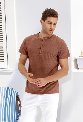 PEGENO Men's Casual Slim Fit Short Sleeve Henley T-Shirts Cotton Shirts VG-Orange-US L - Image 4