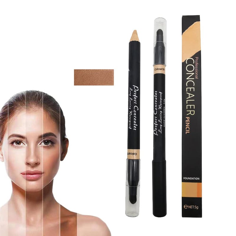 AKARY Concealer Pencil, 2 in 1 Dual-Sided Full Range of Coverage Concealer Pencil for Face, Professional Foundation Concealer for Eye Dark Circles, Blackheads, Concealer Pencil with Brush for Men and Women (#4 Wheat-colored) - Image 1