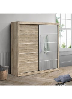 DANUBE HOME Supreme 2-Door Large Sliding Wardrobe With Mirrors Stylish And Spacious Bedroom Storage Modern Sliding Doors With Full-Length Mirrors Durable Home DÃ©cor - French Sonoma Oak  - Image 2