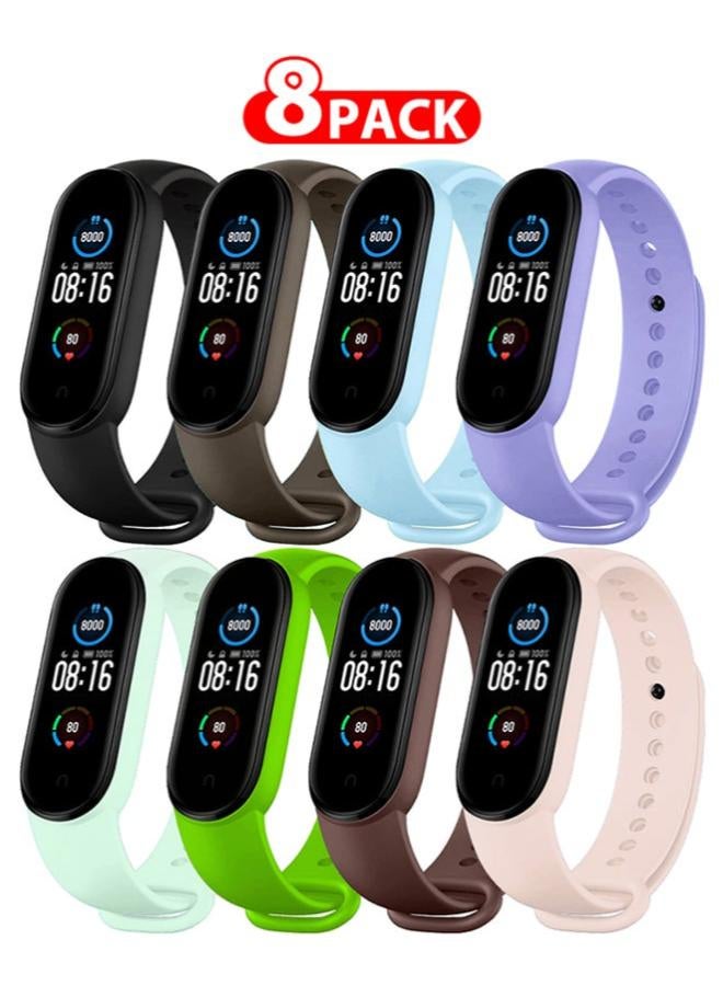 CATANES 8 Packs Xiaomi Band 5/6 Soft Silicone Strap Waterproof Replacement Wristband Strap Fashion Accessory Compatible for Xiaomi Smart Mi Band 5/Mi Band 6 Multicolour - Image 1