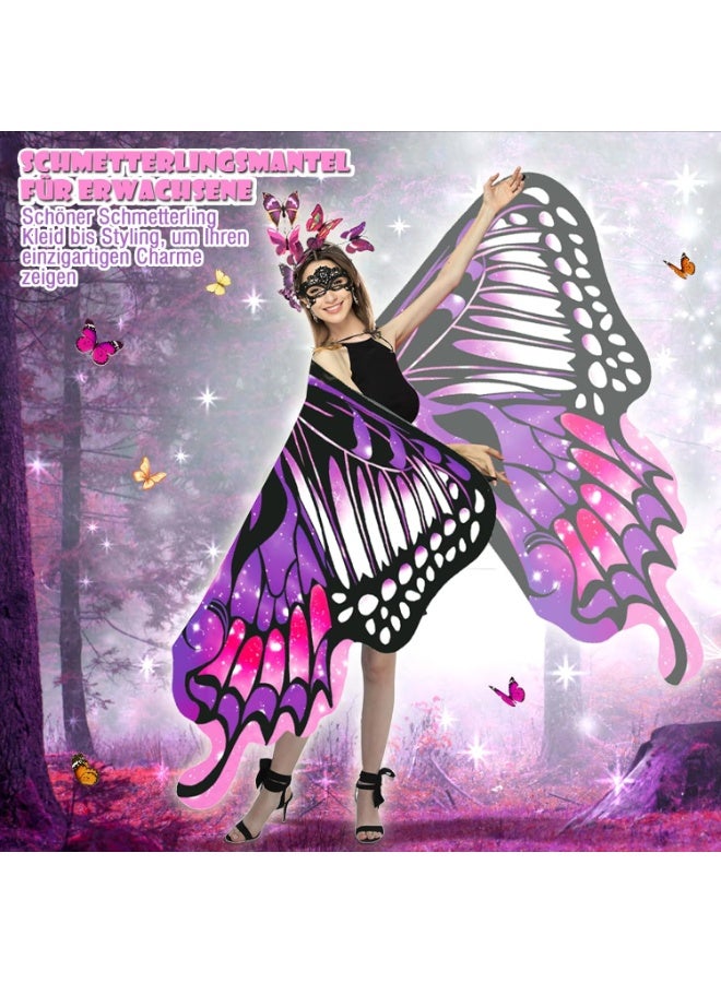 Jorunb Halloween Butterfly Wings Costume for Womens, Moth Wings Butterfly Cape Adult Costume with Mask & Headband(3pcs-purple) - Image 4