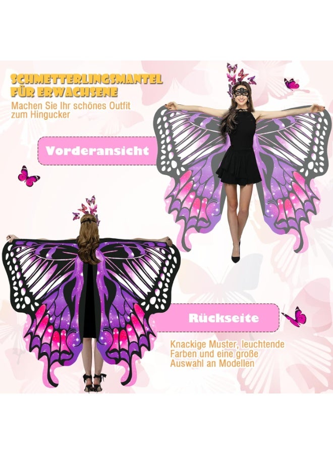 Jorunb Halloween Butterfly Wings Costume for Womens, Moth Wings Butterfly Cape Adult Costume with Mask & Headband(3pcs-purple) - Image 5