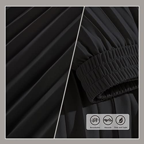 Basoteeuo Black Pleated Skirt for Women Midi Length Summer High Waisted A Line Elastic Waist Skirts XS - Image 3