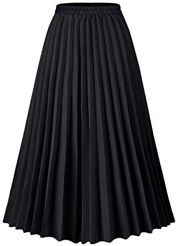 Basoteeuo Black Pleated Skirt for Women Midi Length Summer High Waisted A Line Elastic Waist Skirts XS - Image 1
